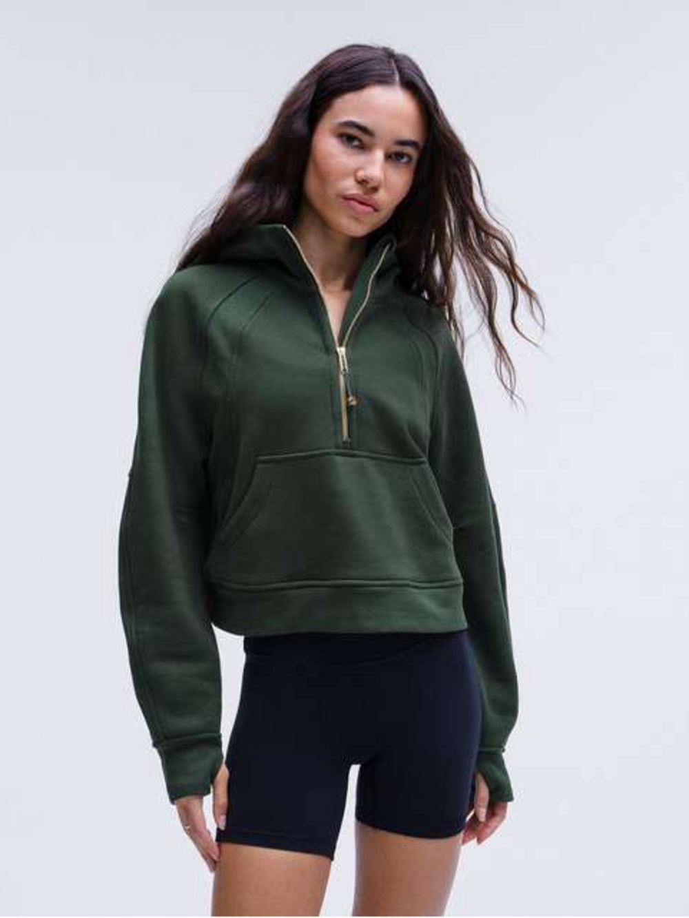 Lululemon Oversized Scuba Half-Zip Hoodie in Dark Forest with Gold Zip